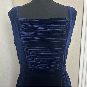 Papell Boutique Evening‎ dress gown Pleated Square Neck Blue Maxi Velvet NEW